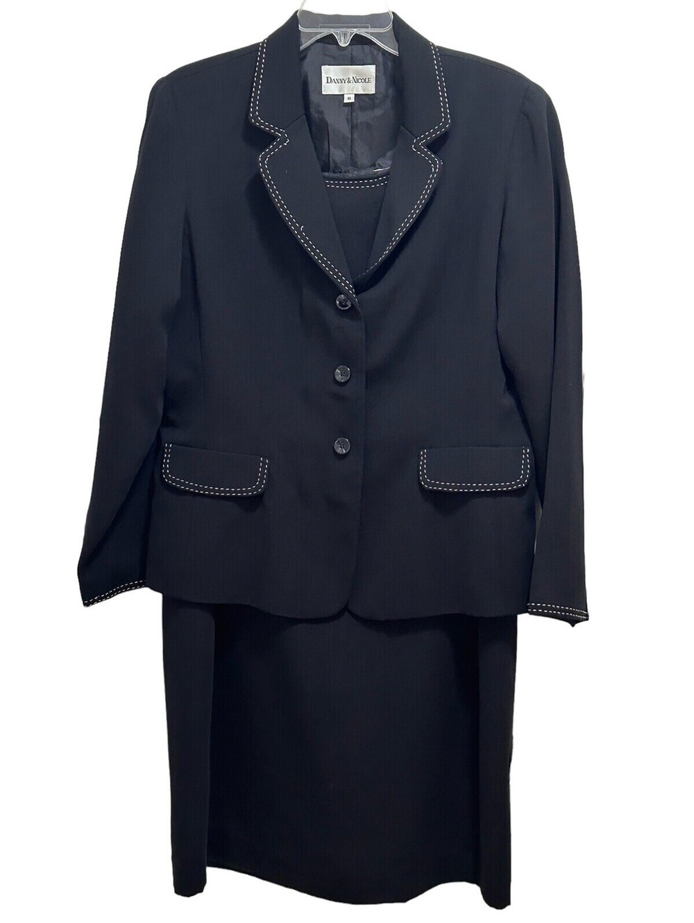 Danny & Nicole Size 16 Black Jacket White Top Stitching Business Work Dress